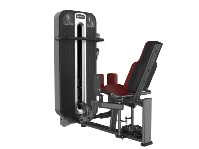 PrimePower PPF-K621 hip abduction, gunmetal grey frame, black shroud with silver trim, burgundy upholstery