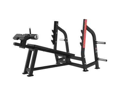 PrimePower PPF-HM41 – Olympic Decline Bench, black frame, red accents, black upholstery