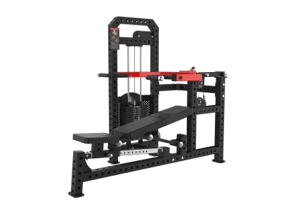 PrimePower PPF-K116 chest press and shoulder press combo, black frame, red press arm, incline bench