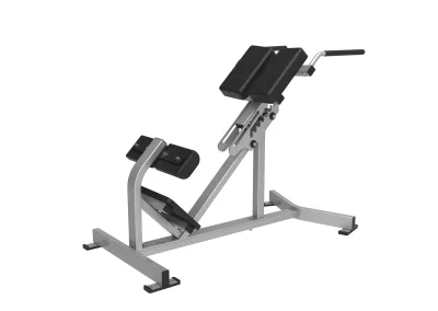 PrimePower PPF-HY45 back extension Roman chair, silver-grey frame with hip pads and ankle rollers