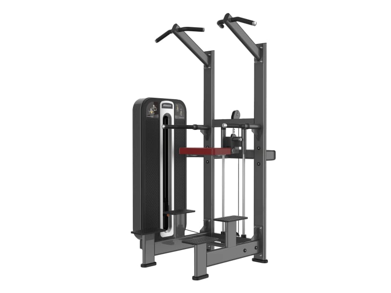 PrimePower PPF-K609 assisted chin / dip, gunmetal grey frame, black shroud with silver trim, burgundy upholstery PrimePower PPF-K609 assisted chin / dip, gunmetal grey frame, black shroud with silver trim, burgundy upholstery