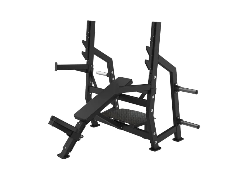 PrimePower PPF-HM42A – Olympic Incline Bench with Spotter Arms, black frame, black upholstery PrimePower PPF-HM42A – Olympic Incline Bench with Spotter Arms, black frame, black upholstery